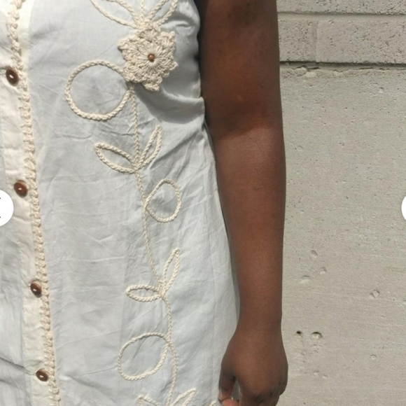 ORGANIC COTTON crotchet Button Front Belted Villager Peasant Maxi Dress measured - Picture 4 of 4